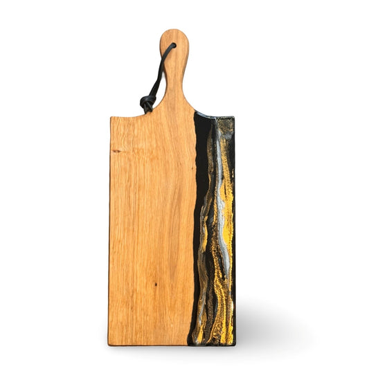 Luxe borrelplank met epoxy - 50 cm - zwart/wit/goud