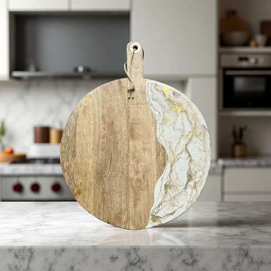 Luxe XL ronde borrelplank Deluxe wit/beige/goud