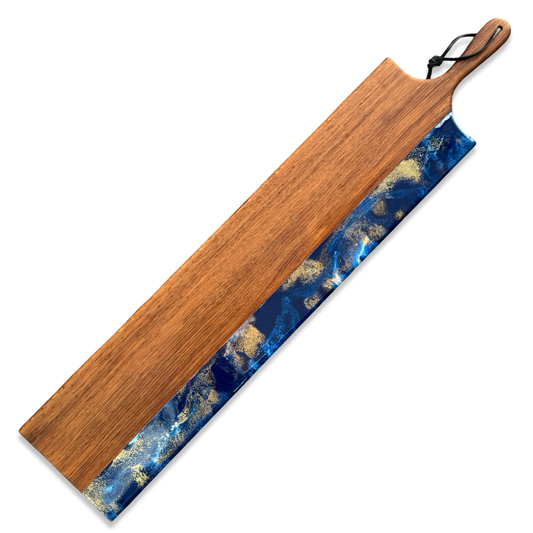 Luxe XXL borrelplank Glamour - 95 cm - wit/delftsblauw/goud