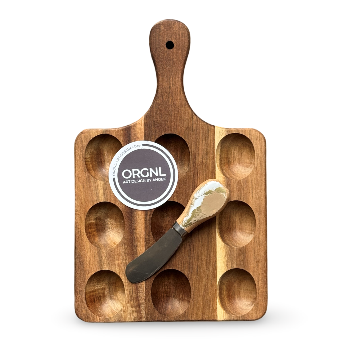 Epoxy borrelplank/eierplank incl. smeermesje-dubbelzijdig-9 gaten