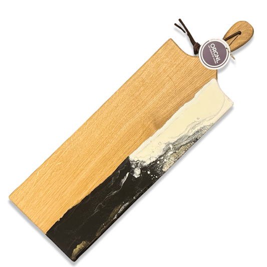 Eikenhouten luxe borrelplank Deluxe 60 cm zwart/wit/goud
