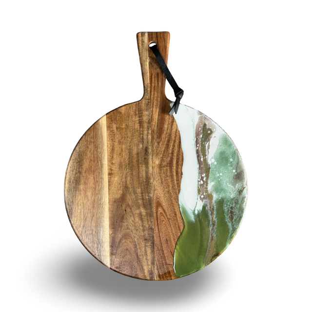 Luxe ronde borrelplank -40x30 -olijfgroen/wit/brons