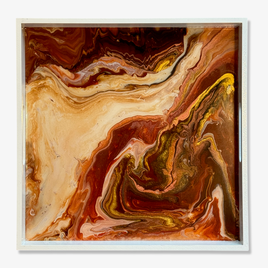 Vierkant houten dienblad met luxe epoxy versiering in trendkleuren