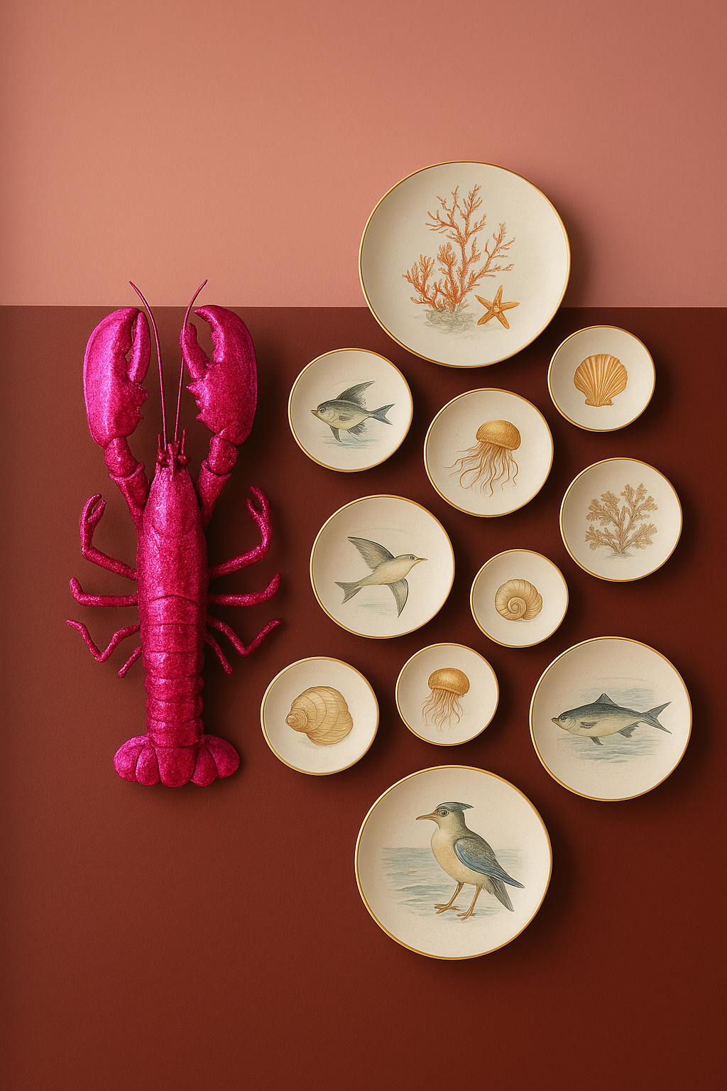 Special Edition: wanddecoratie kreeft - fuchsia BLADGOUD!