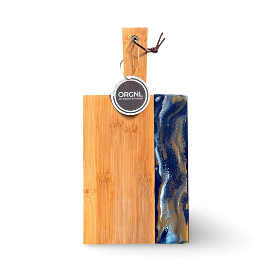 Epoxy borrelplank blauw/wit/goud maat M