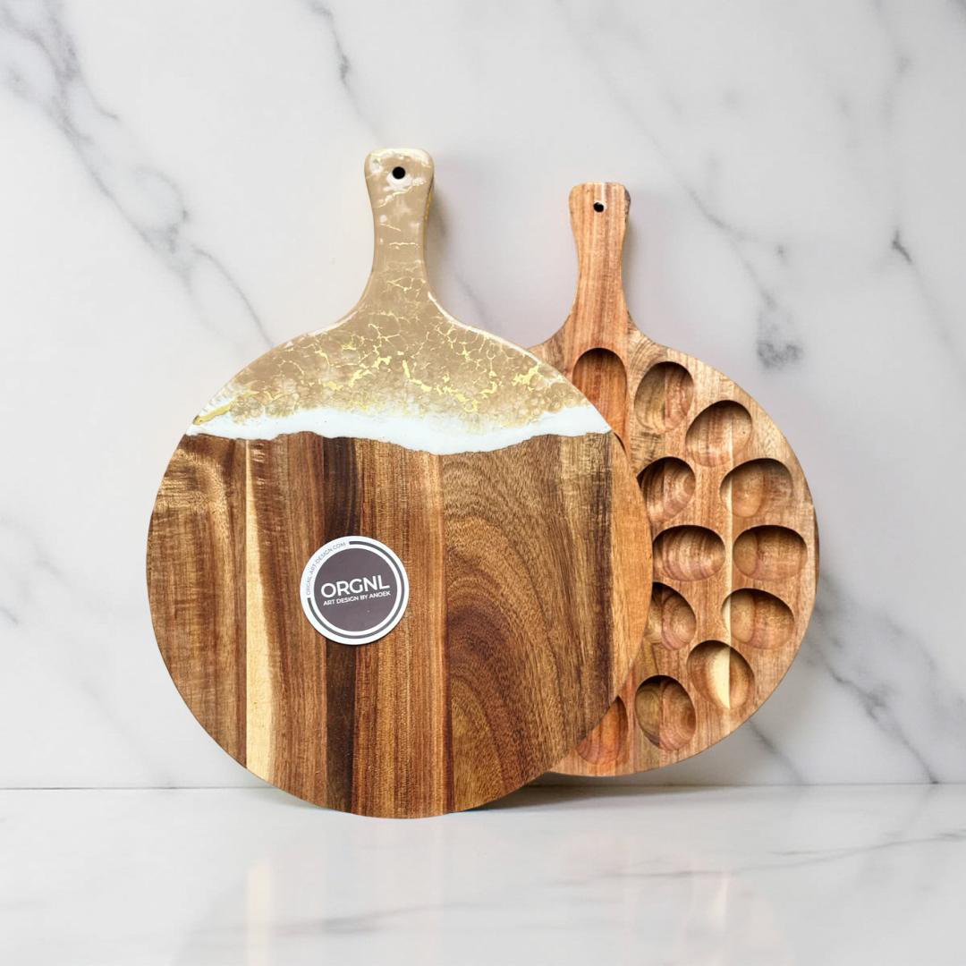 Ronde epoxy borrelplank/eierplateau-24 gaten