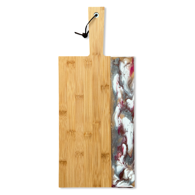 Epoxy borrelplank grijs/wit/fuchsia/brons maat L