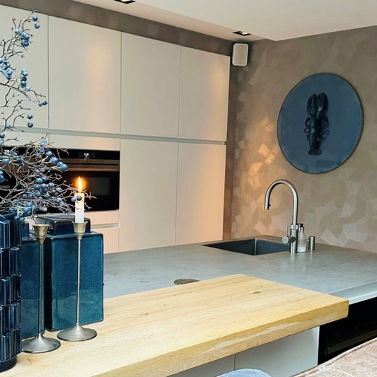 Wanddecoratie kreeft - epoxy schilderij - IJsblauw- Ø80 cm