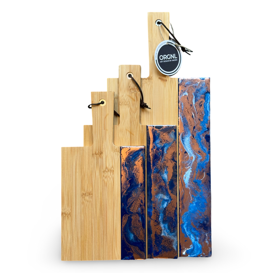 Set 3 epoxy borrelplanken blauw/wit/brons 10% korting