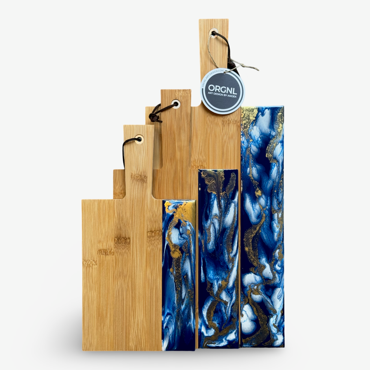 Set 3 epoxy borrelplanken blauw/wit/goud 10% korting