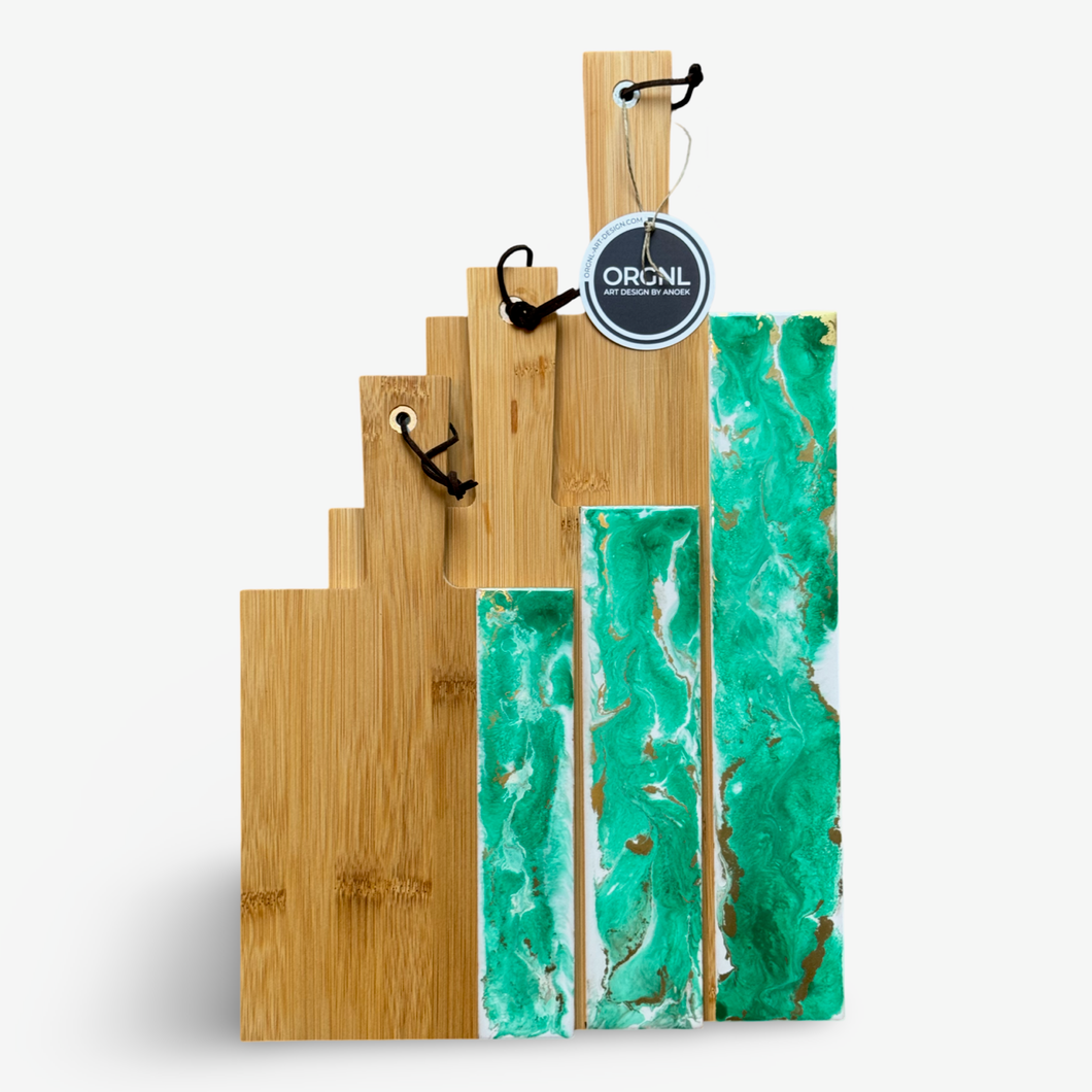 Set 3 epoxy borrelplanken wit/groen/goud 10% korting