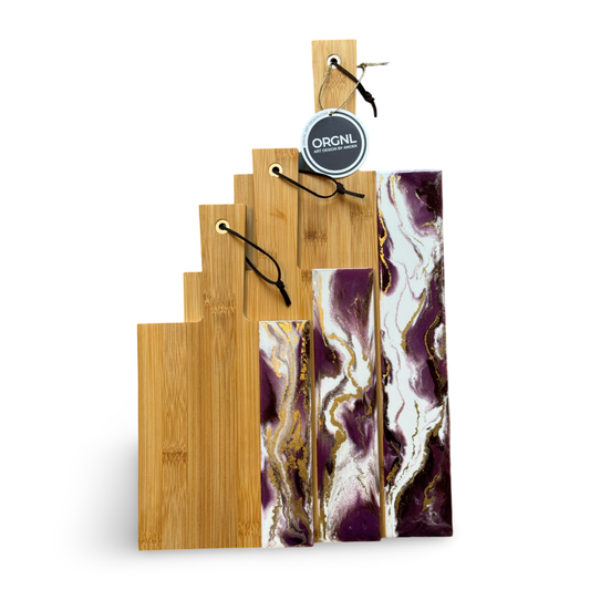 Set 3 luxe borrelplankenmet epoxy wit/paars/goud 10% korting