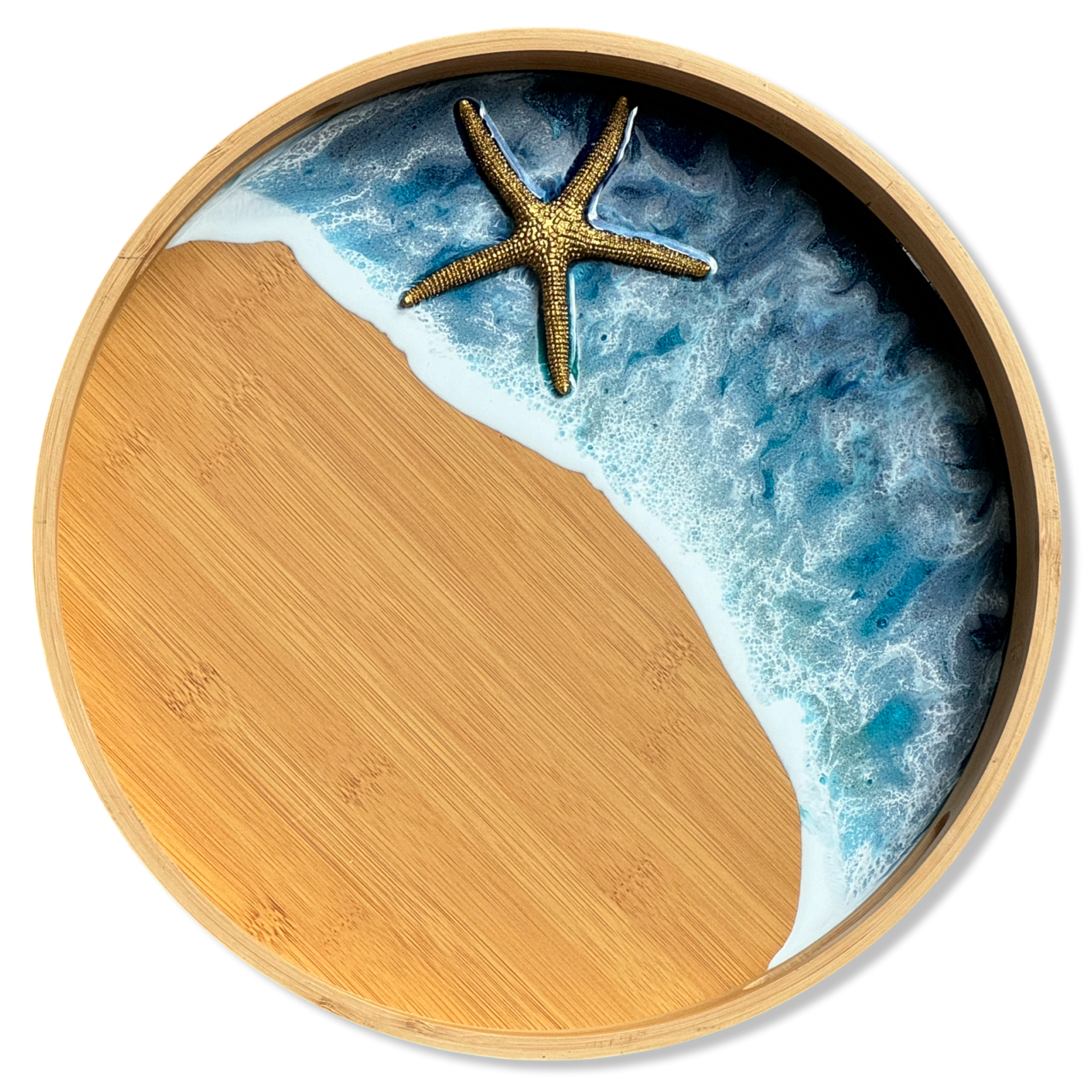 Bamboe dienblad met epoxy Zeester