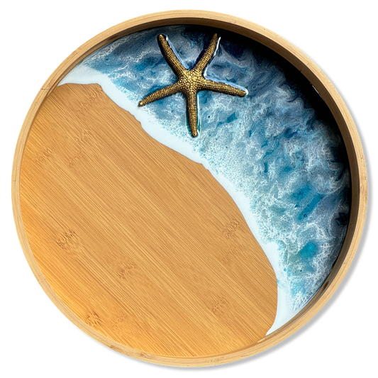 Bamboe dienblad met epoxy Zeester