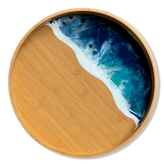 Bamboe dienblad met epoxy Zee