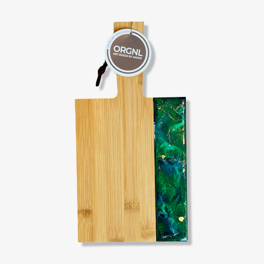 Epoxy borrelplank groen/blauw/wit/goud maat S