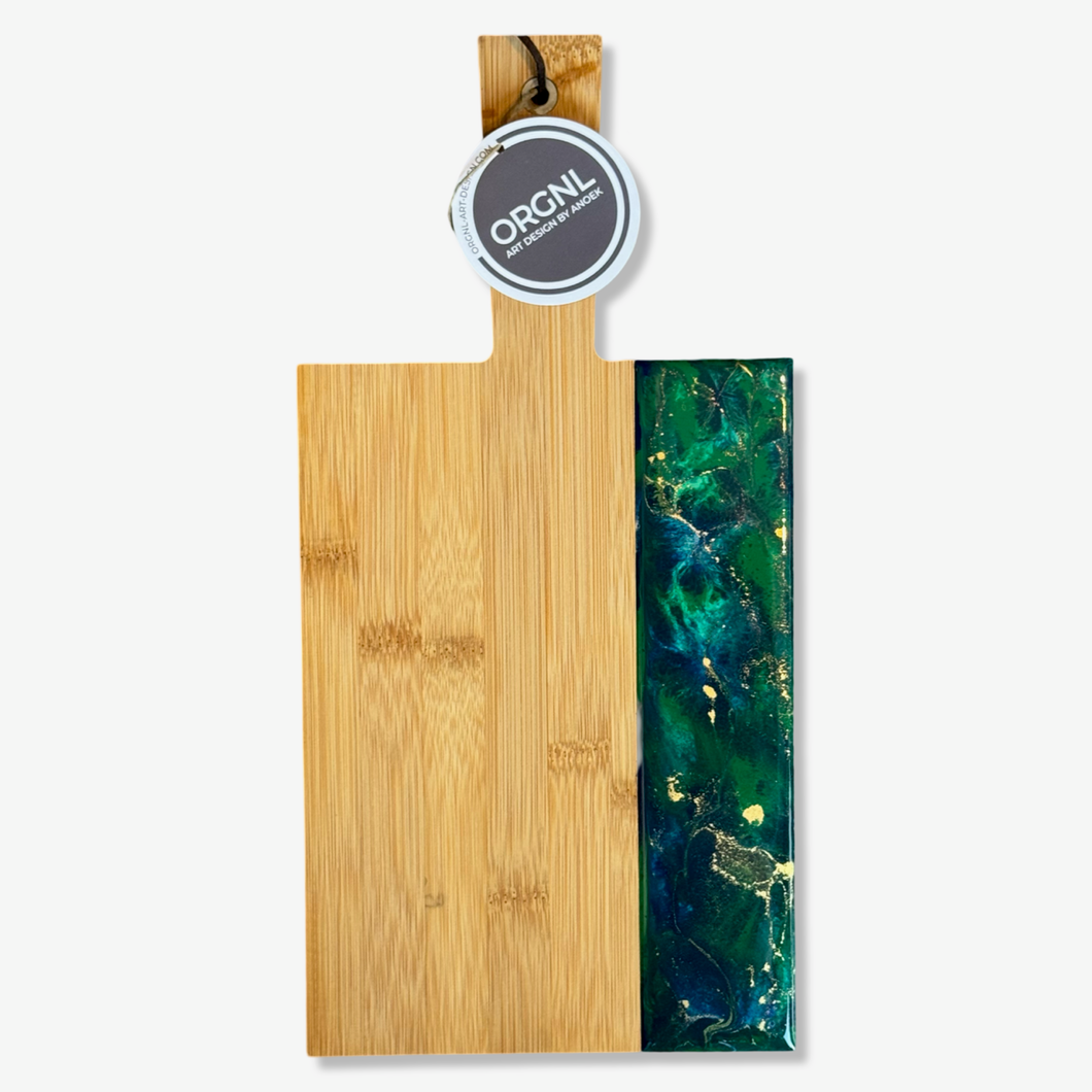 Epoxy borrelplank groen/blauw/wit/goud maat M