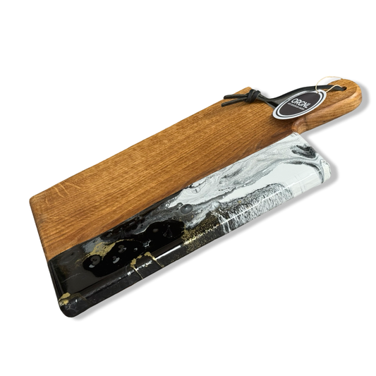 Luxe borrelplank - 40 cm - zwart/wit/goud