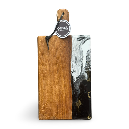 Luxe borrelplank - 40 cm - zwart/wit/goud