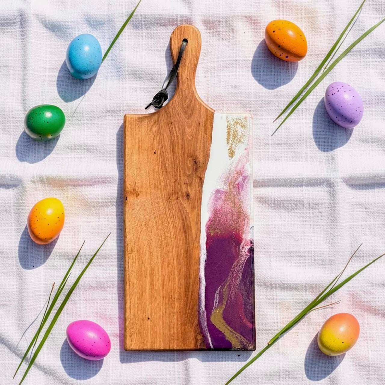 Luxe borrelplank 50 cm paars/wit/goud