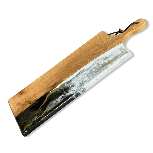 Eikenhouten luxe borrelplank Deluxe 60 cm zwart/wit/goud