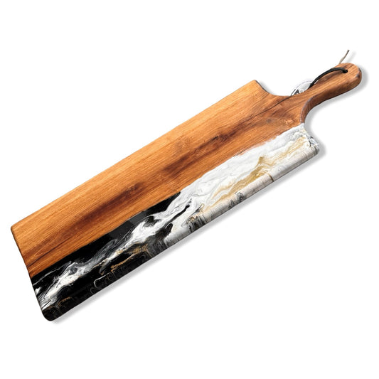 Eikenhouten luxe borrelplank Deluxe 60 cm zwart/wit/goud