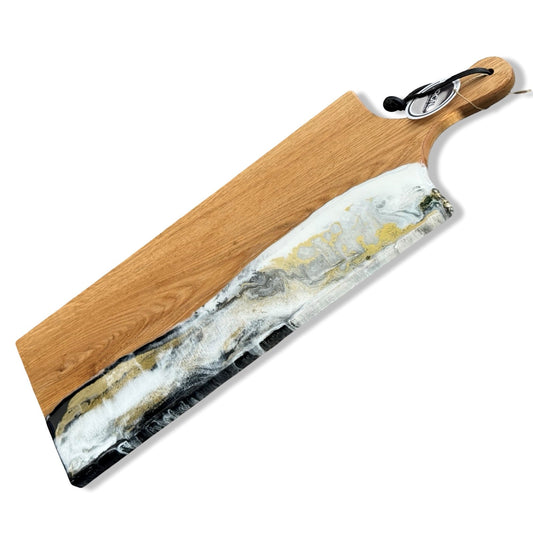 Luxe borrelplank met epoxy - wit/zwart/goud - 60 cm