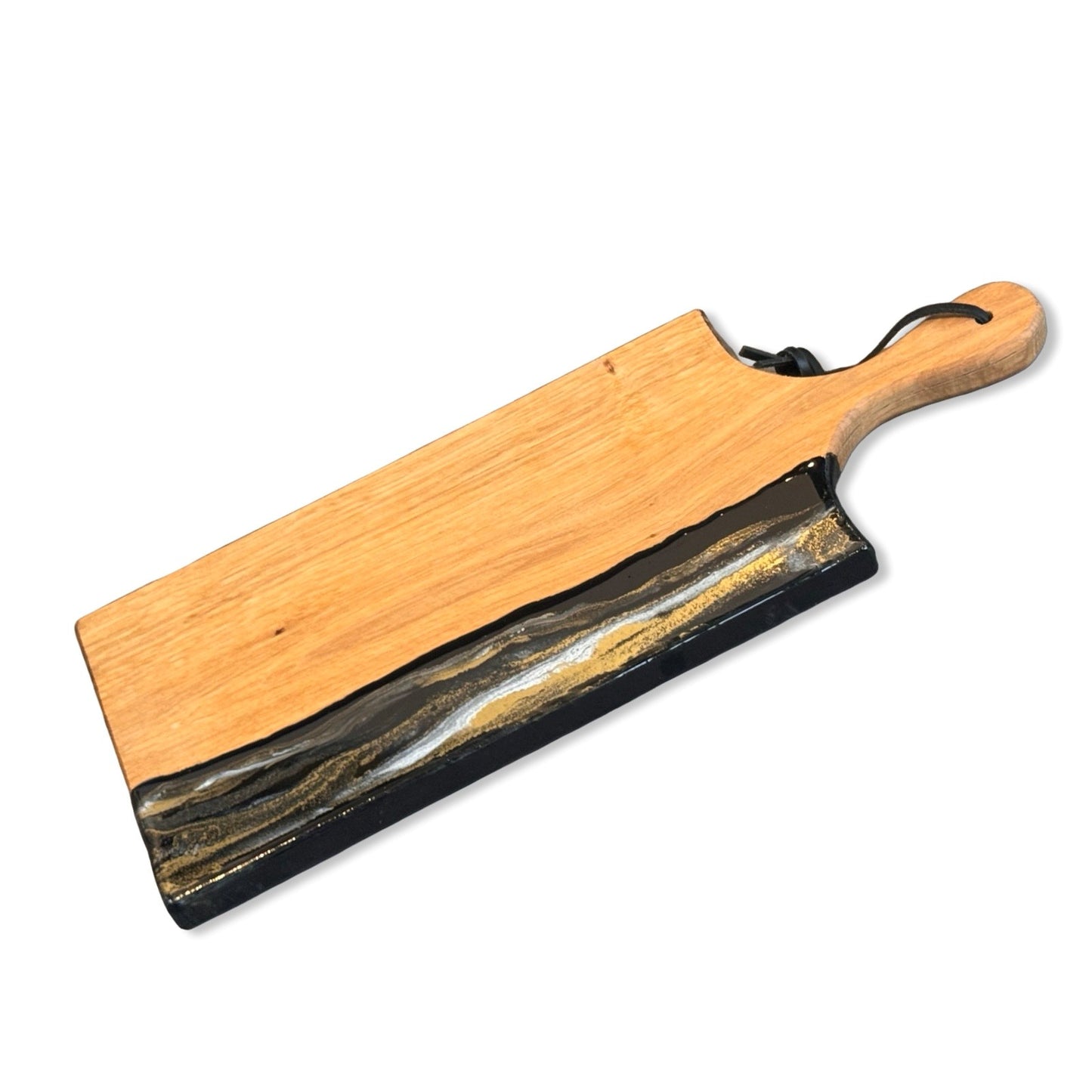 Luxe borrelplank met epoxy - 50 cm - zwart/wit/goud