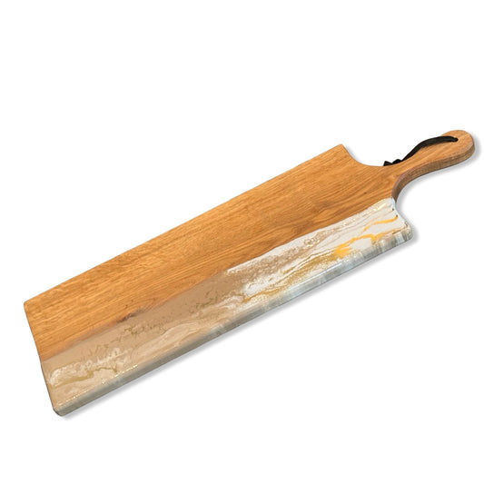 Luxe borrelplank met epoxy 60 cm wit/beige/goud