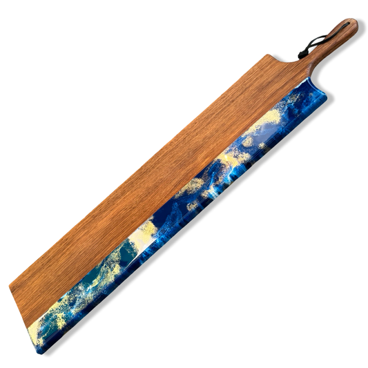 Luxe XXL borrelplank Glamour - 95 cm - wit/delftsblauw/goud