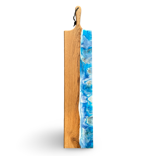 Luxe XXL epoxy borrelplank Bloom - 95 cm - wit/blauw/paars/goud