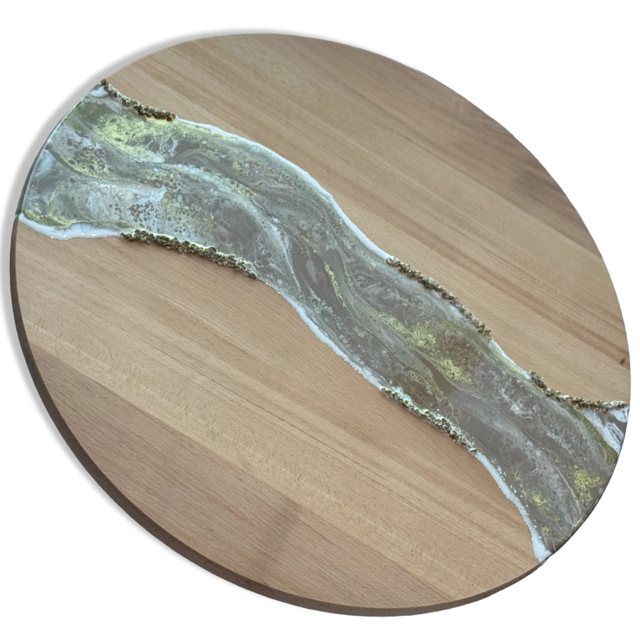 Luxe beuken houten draaiplateau met epoxy – beige/wit/goud - 60 cm