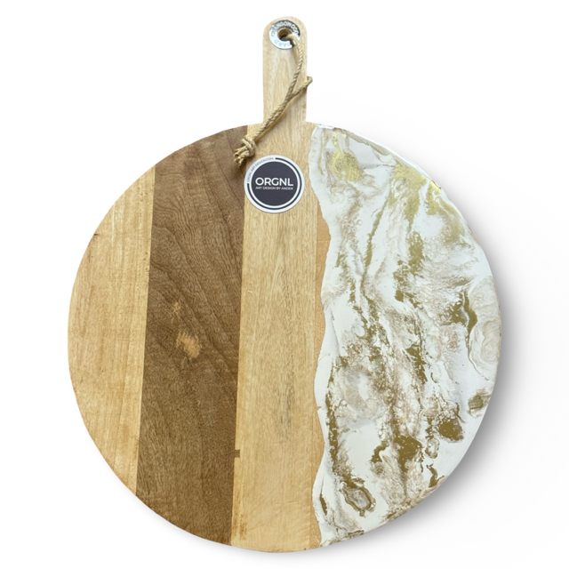 Luxe XL ronde borrelplank Deluxe beige/wit/goud