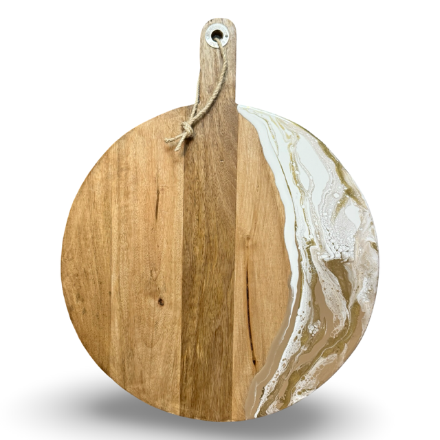 XL Luxe borrelplank met epoxy wit/beige/goud