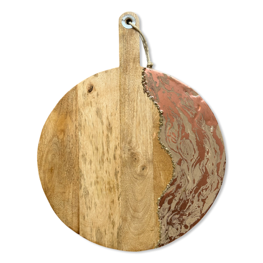 XL ronde epoxy borrelplank Deluxe rosé brons/beige/gouden steentjes