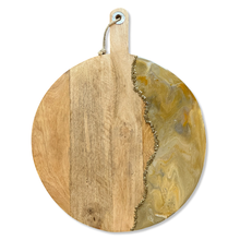 Load image into Gallery viewer, XL ronde epoxy borrelplank Deluxe oker/zilvergrijs/goud
