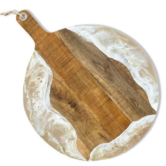 Luxe XL ronde borrelplank Deluxe beige/wit/goud
