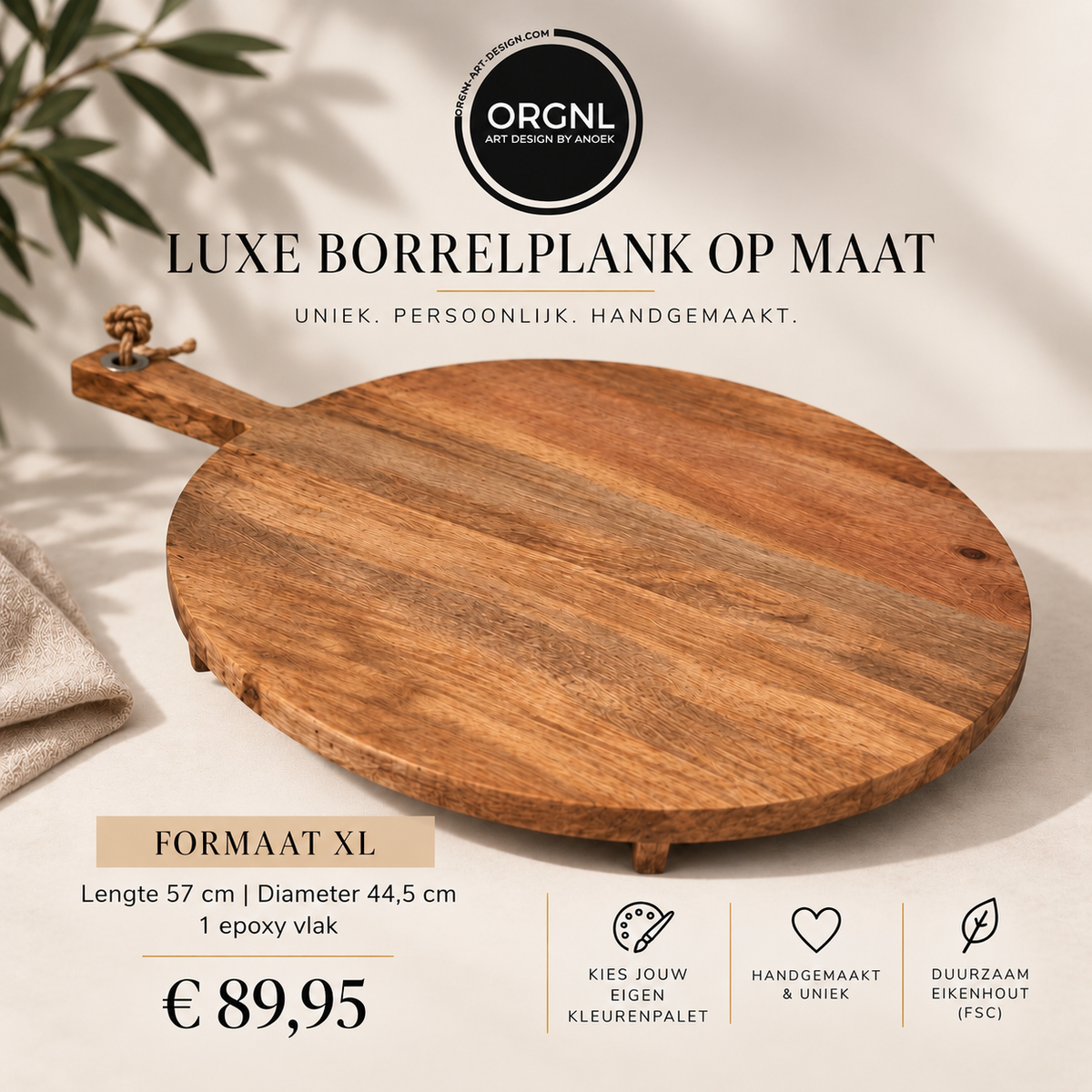 XL – Luxe borrelplank op maat |57 × Ø44,5 cm
