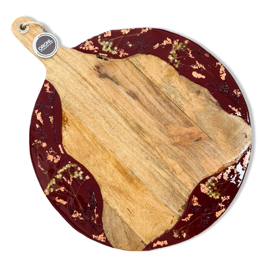 XXL luxe epoxy borrelplank bordeaux met droogbloemen