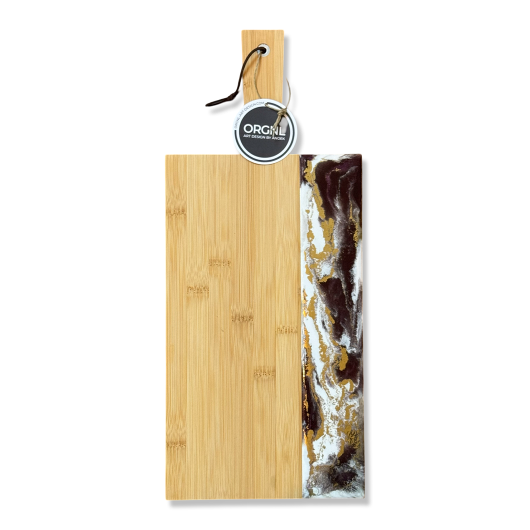 Epoxy borrelplank wit/bordeaux/goud maat L