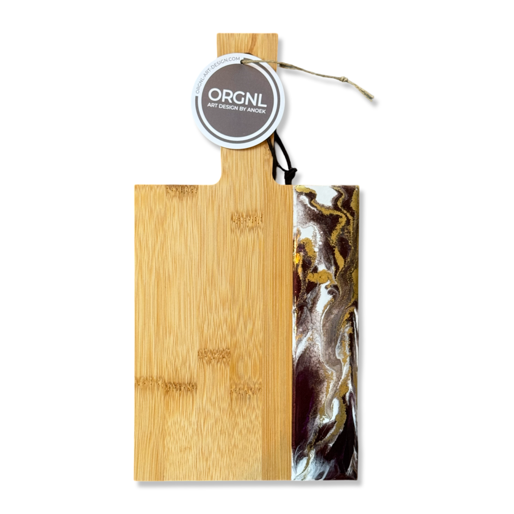 Epoxy borrelplank wit/bordeaux/goud maat S