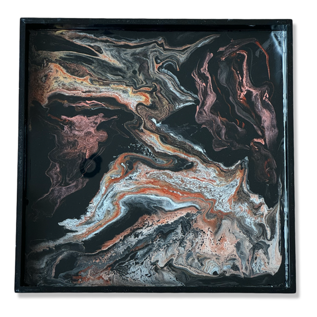 Vierkant zwart houten dienblad met luxe epoxy versiering