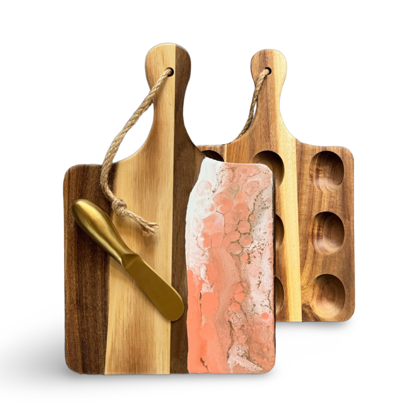 Epoxy borrelplank/eierplateau incl. smeermesje-dubbelzijdig-9 gaten