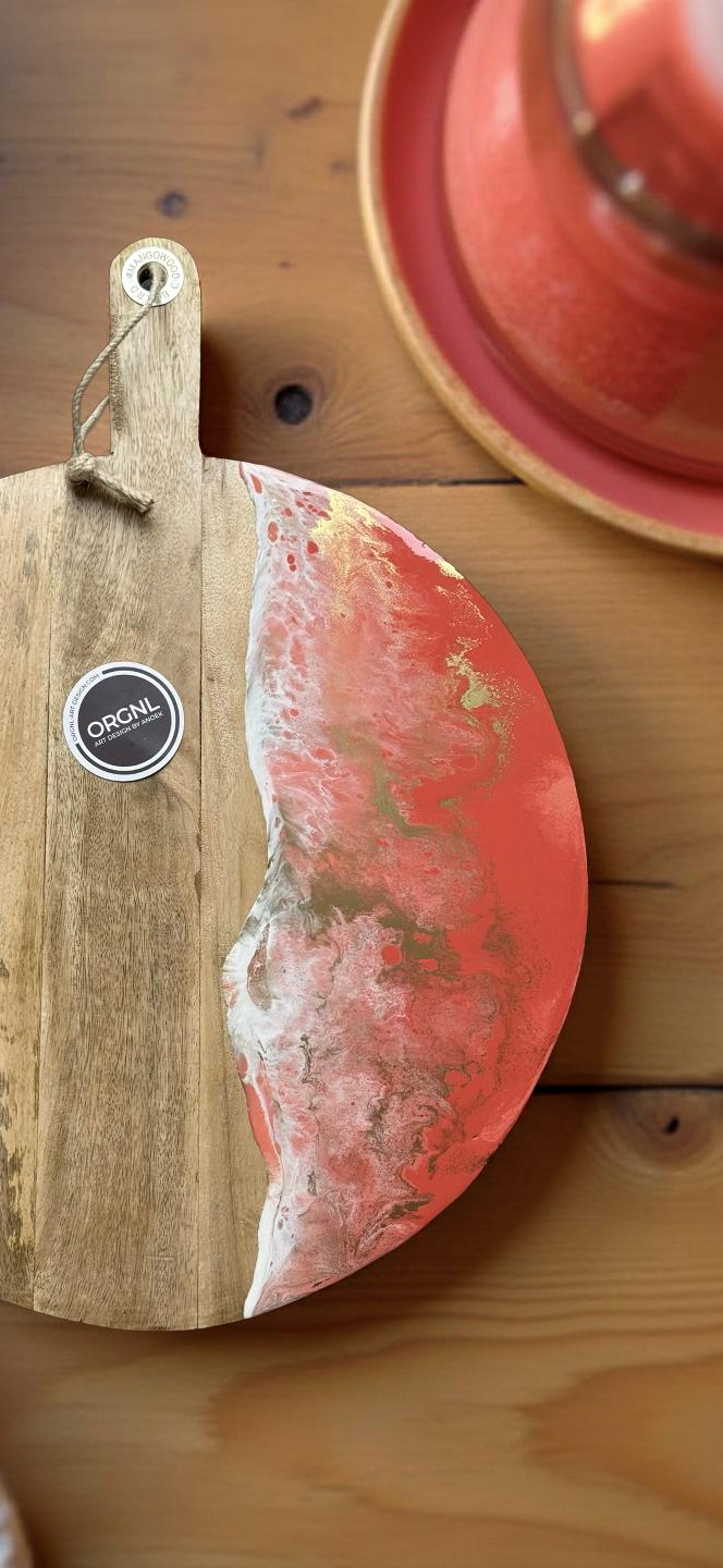 Luxe borrelplank met epoxy koraal/wit/goud