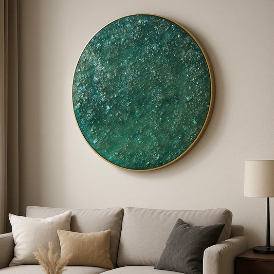 Mixed media epoxy kunstwerk - EMERALD MOON - Ø80 cm