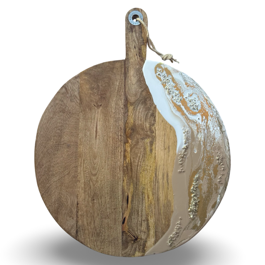 Luxe XL ronde borrelplank beige/goud/wit - siersteentjes