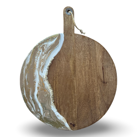 Luxe XL ronde borrelplank Deluxe wit/beige/goud
