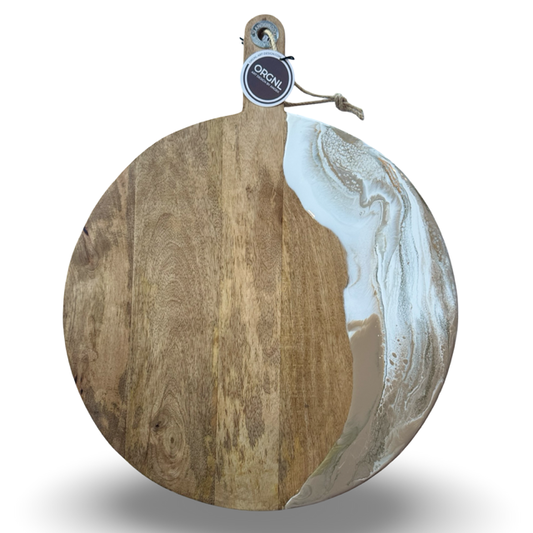 XL Luxe borrelplank met epoxy wit/beige/goud