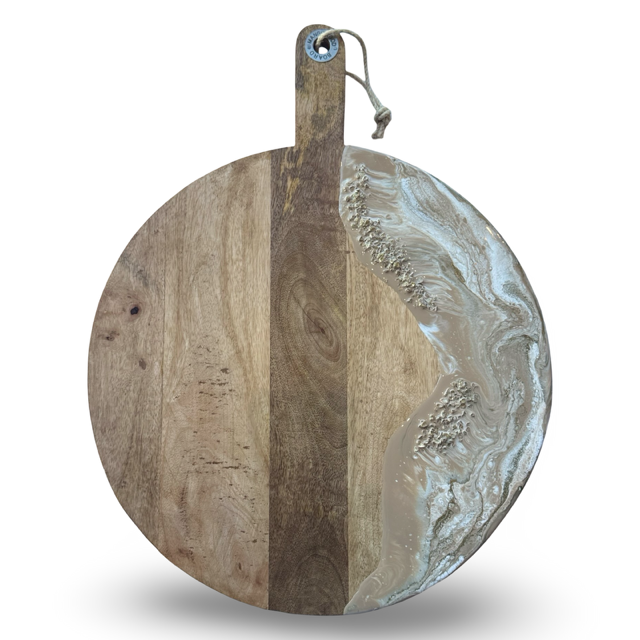 Luxe XL ronde borrelplank Deluxe beige/goud/wit - siersteentjes