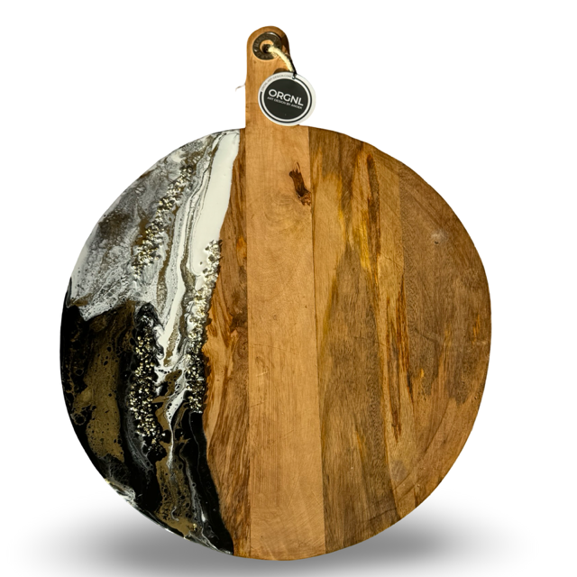 Luxe XL borrelplank Deluxe zwart/goud/wit/siersteentjes